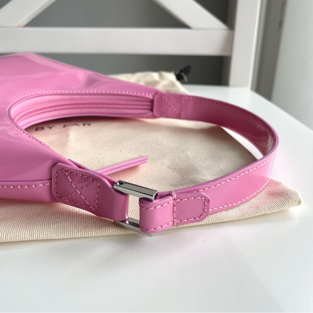 NEW BY FAR Baby Amber Patent Leather Shoulder Bag in Flamingo Pink - Picture 12 of 16
